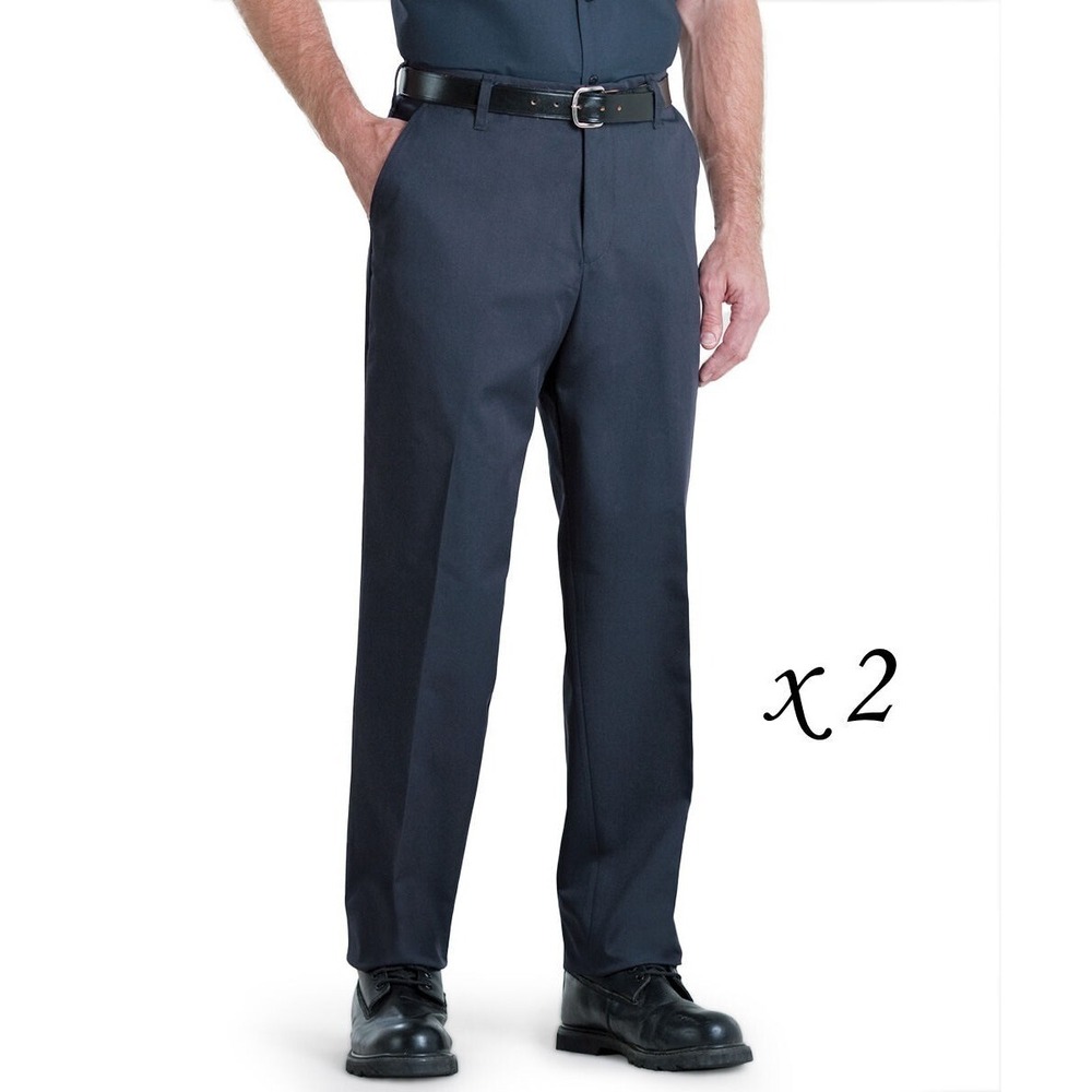 2 Pairs UniFirst 100% Cotton Flat-Front Work Pants Style #1001 Navy Blue - 36x30